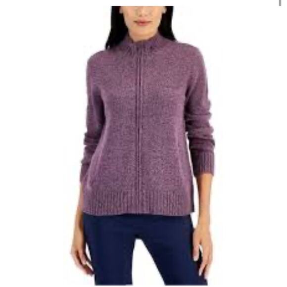 Nordstrom Marled Purple Thick Knit Zip Up Sweater Size XL - Picture 1 of 4